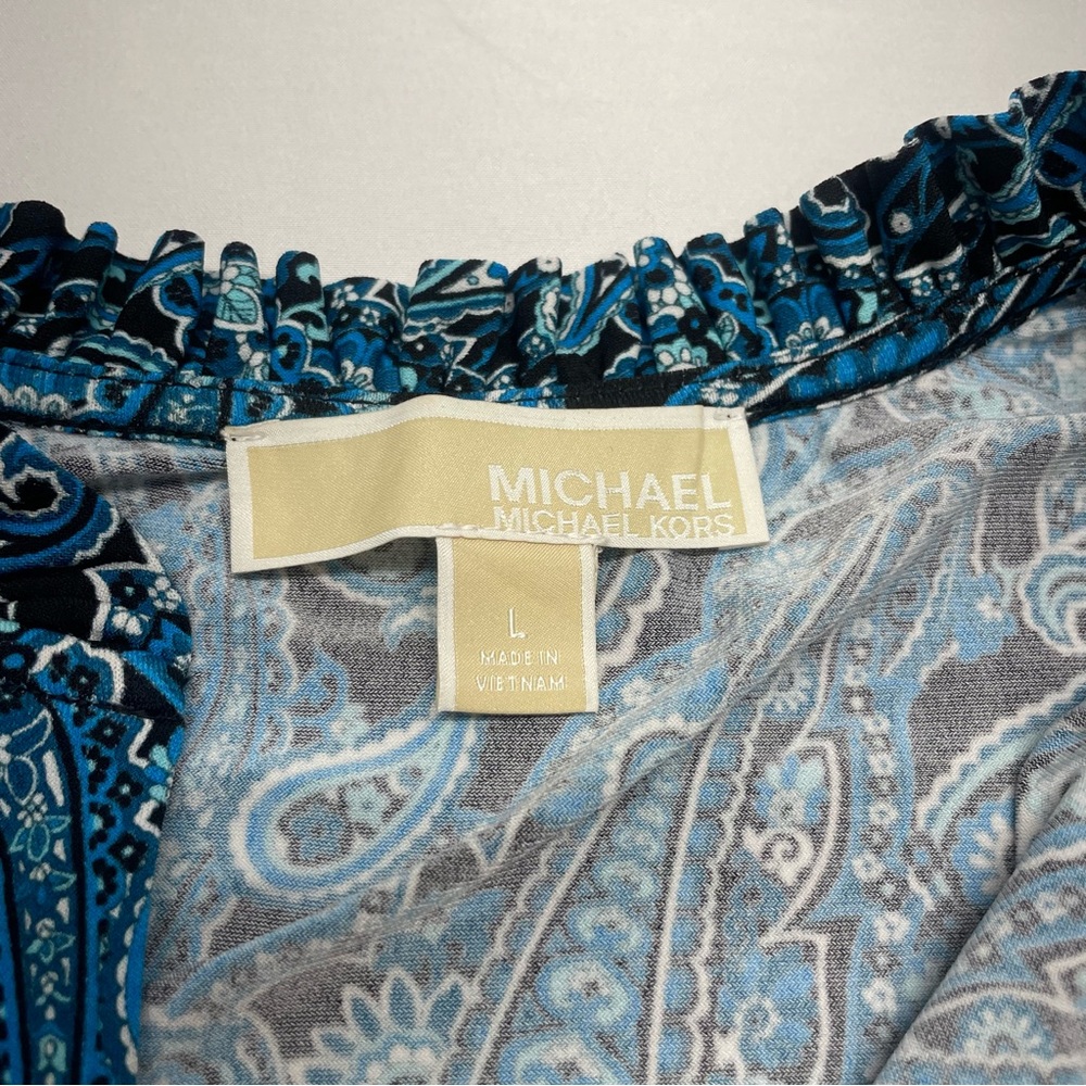 Michael Kors Blue and Black Paisley Ruffled V-Neck dress - Picture 2 of 8
